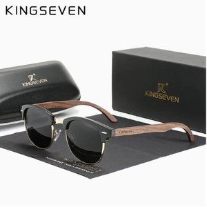 Unisex KINGSEVEN Black Walnut Men's Polarized Half Rim Sunglasses